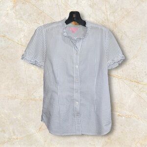 Lilly Pulitzer Seersucker Shirt Women’s Size 4 Button Up Striped Ruffled Preppy